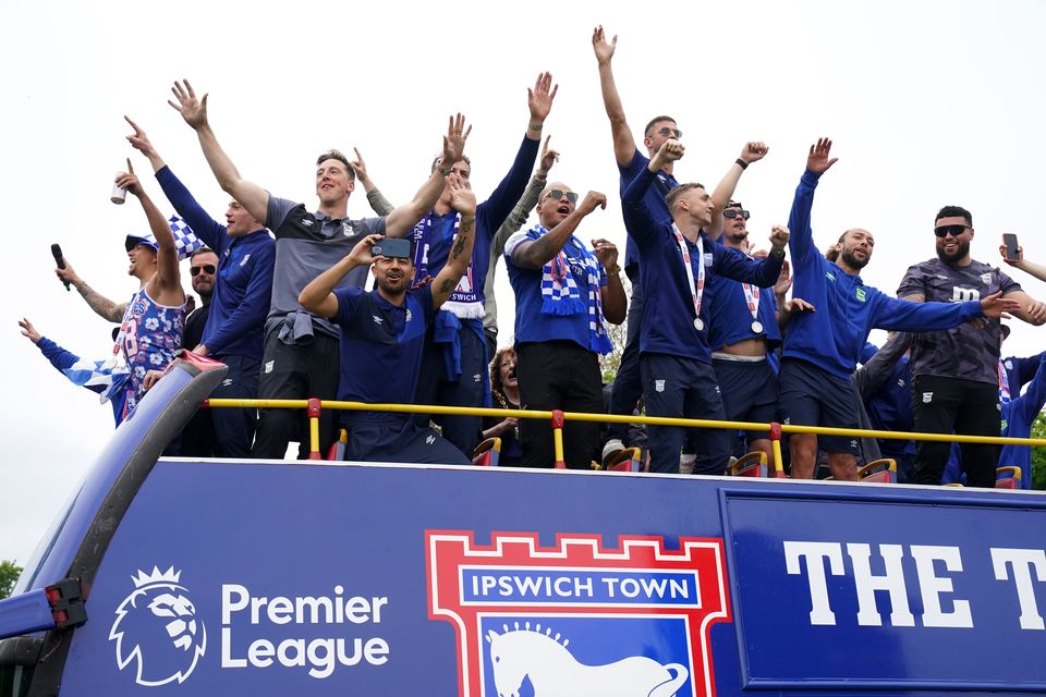 Ipswich celebrate promotion to the Premier League (Gareth Fuller/PA)