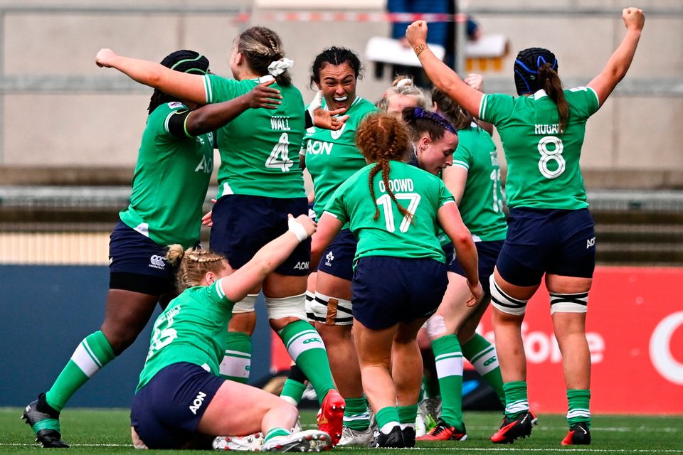 Ireland Women celebrate their Six Nations win over Scotland