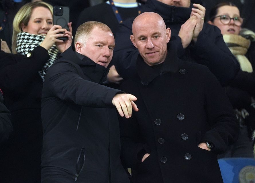 Salford directors and former Manchester United greats Nicky Butt and Paul Scholes watched on from the stands (Martin Rickett/PA)