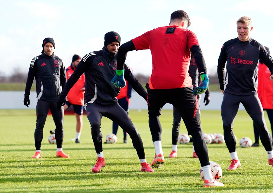 Manchester United's Marcus Rashford during a training session yesterday.