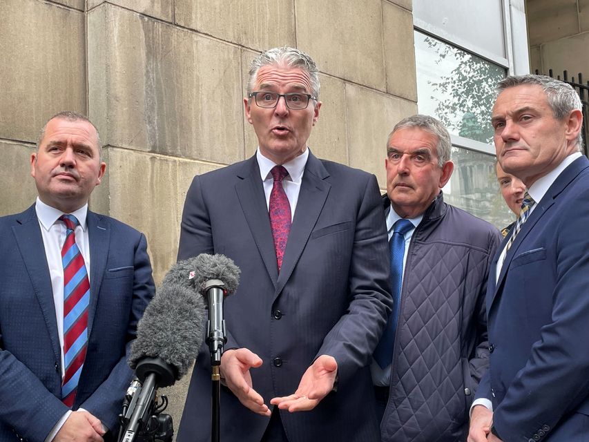 GAA president Jarlath Burns speaks to reporters after meeting Gordon Lyons (David Young/PA)