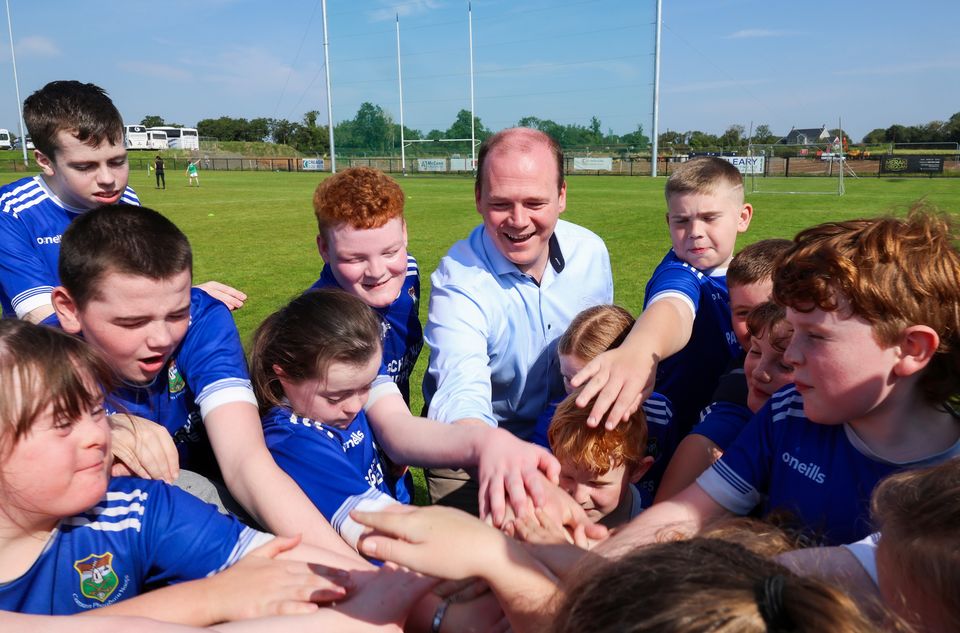 Gordon Lyons attends the Ulster GAA Games For All Festival at Kickham’s GAC in Randalstown on Saturday.