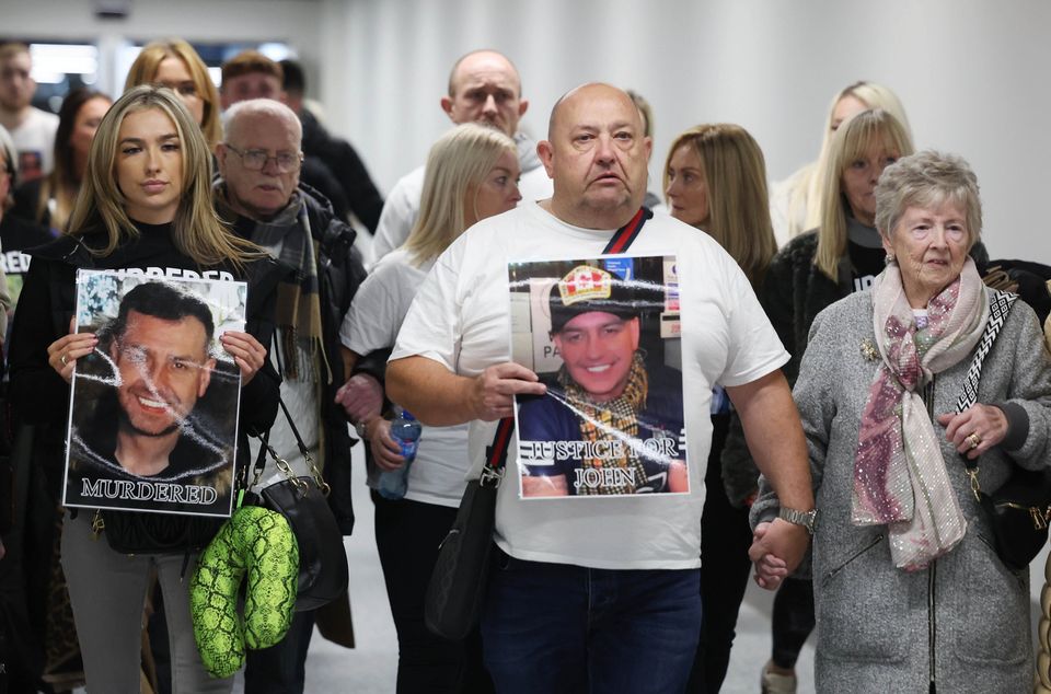 John George's family arriving home from Spain into Belfast International Airport. Pic: Press Eye