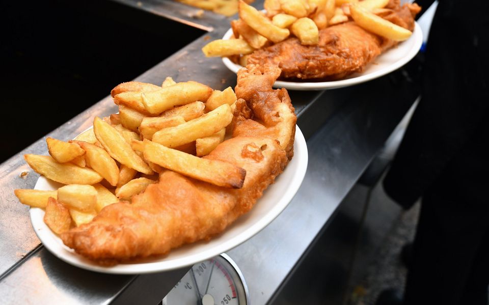 Fish and chips at Long's fish and chip shop, Belfast