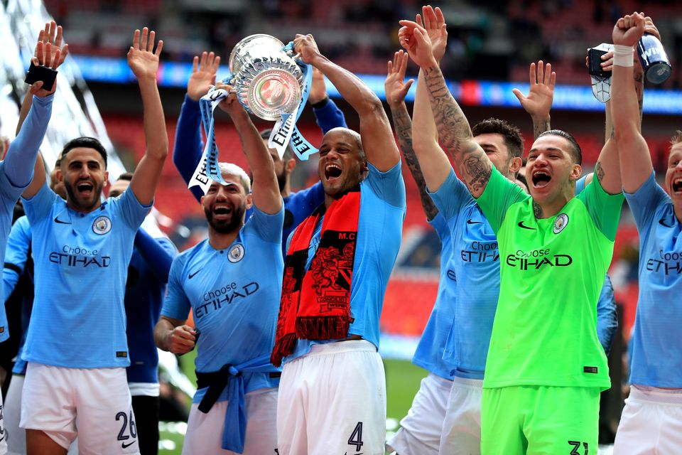 City completed the domestic treble when they thrashed Watford at Wembley (Mike Egerton/PA)