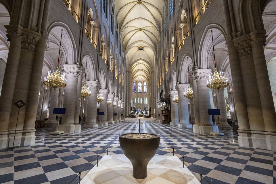 The new baptistery was designed by French artist and designer Guillaume Bardet (Pool via AP)