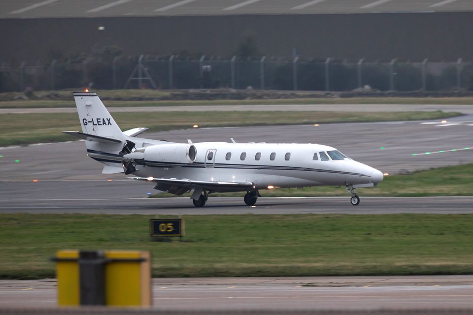 A plane carrying the Duke of Sussex arrives at Aberdeen Airport as he travels to Balmoral (Paul Campbell/PA)