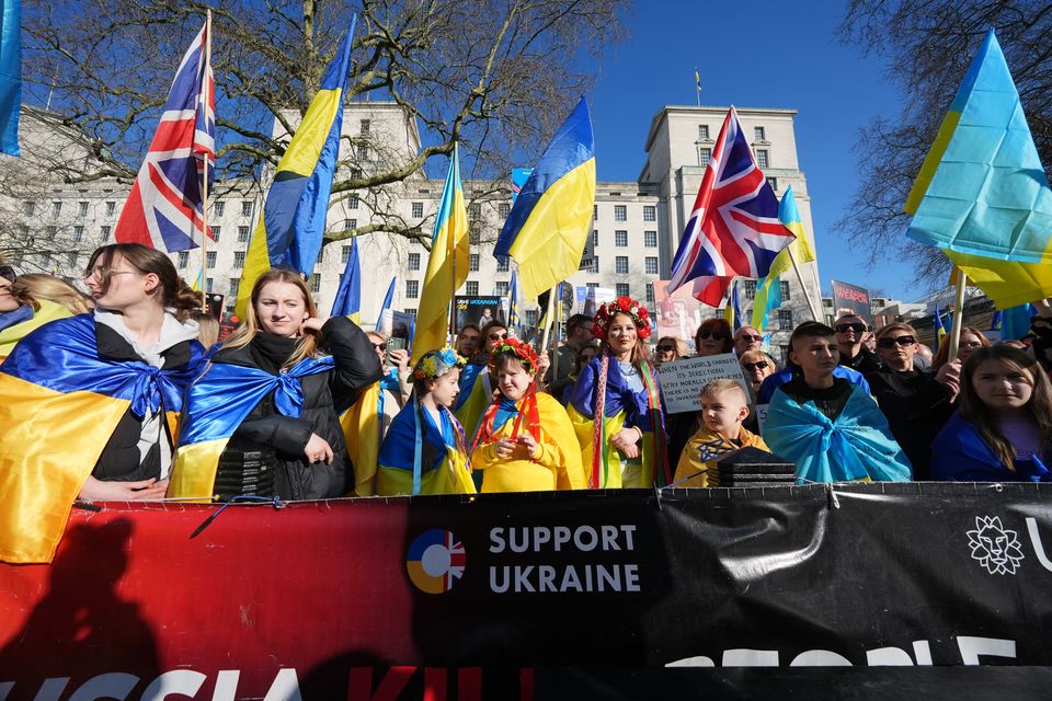 Protesters rallying in support of Ukraine on Whitehall (Lucy North/PA)