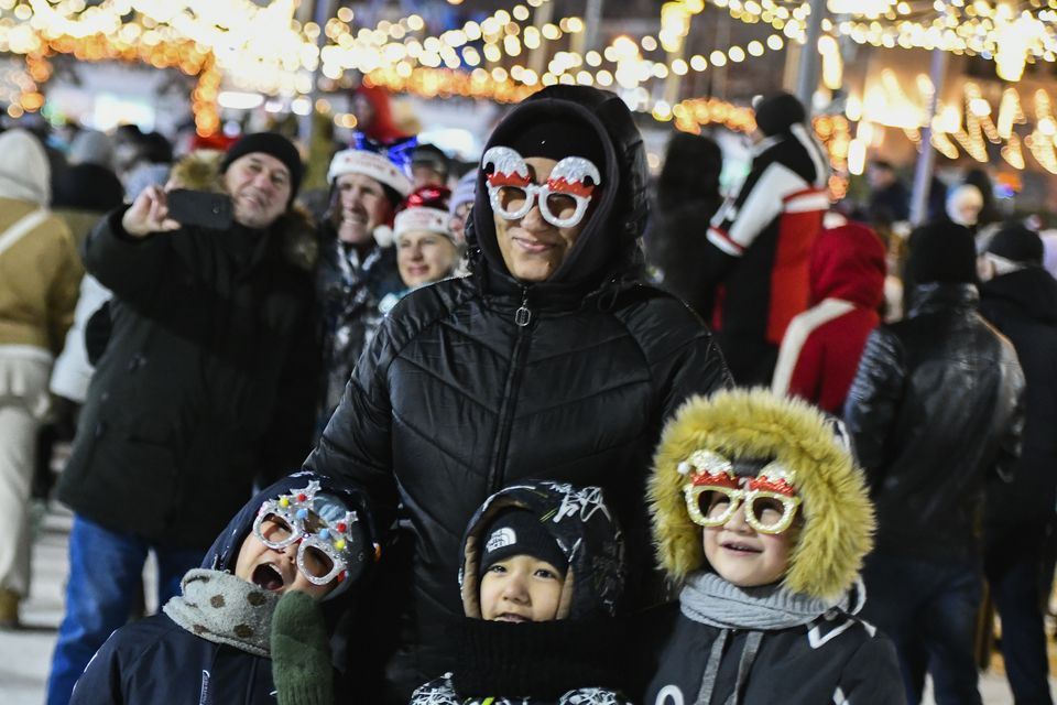 People gather in the centre of the Russian far east port of Vladivostok to celebrate the new year (AP)