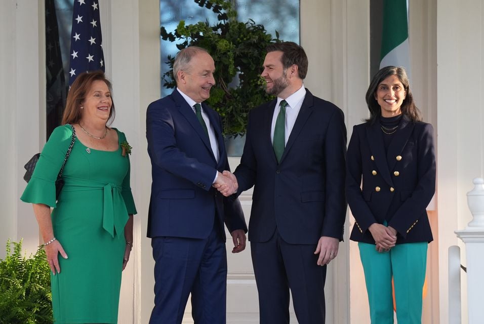 Taoiseach Micheal Martin and his wife Mary meeting US Vice President JD Vance and his wife Usha at the US Naval Observatory (Niall Carson/PA)