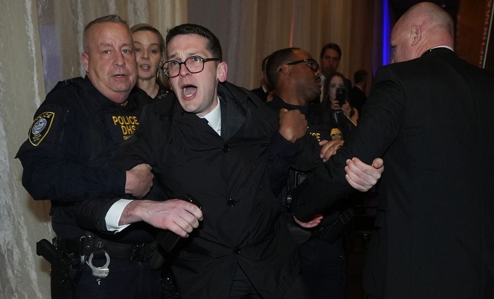 Isaac Burke is ejected from the Ireland Funds 33th National Gala dinner at the National Building Museum in Washington DC (Niall Carson/PA)