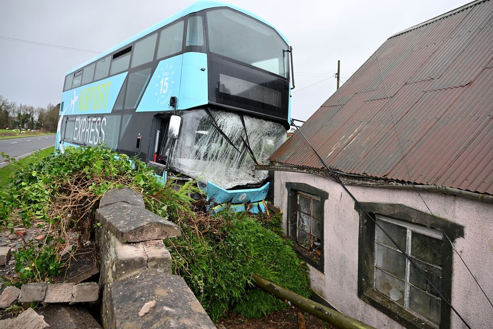 The scene of the bus crash on the Ballyrobin Road as Storm Darragh hammers the province
Pic: Presseye/Stephen Hamilton