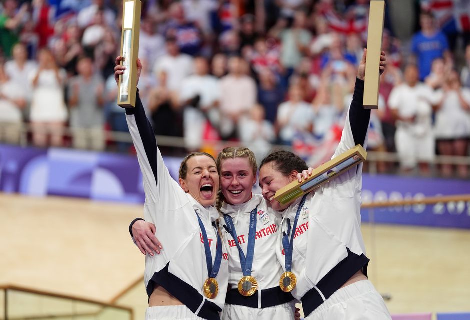 Katy Marchant, Emma Finucane and Sophie Capewell claimed the first ever Olympic medal for Britain in the women’s team sprint (David Davies/PA)