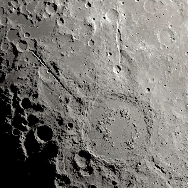 A view from orbit, looking straight down at the Moon’s surface (Ernie T. Wright/Nasa/AP)