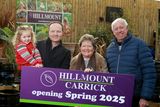 thumbnail: ​Two-year-old Reya Mercer celebrates the news that Hillmount Carrick will open in spring. She is pictured with dad Alan and grandparents Edith and Robin. 