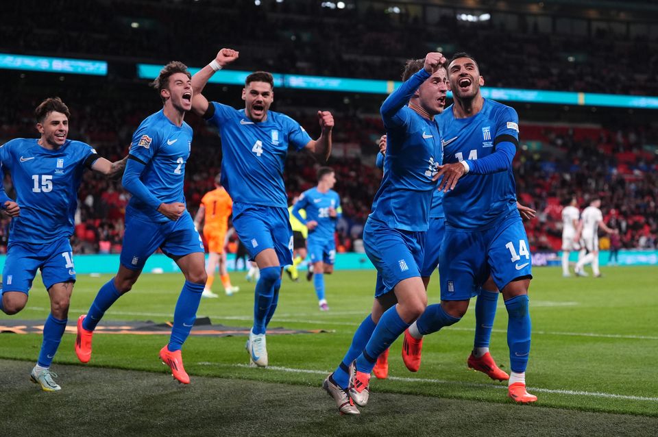 Greece celebrated their first ever win against England on Thursday (Bradley Collyer/PA)