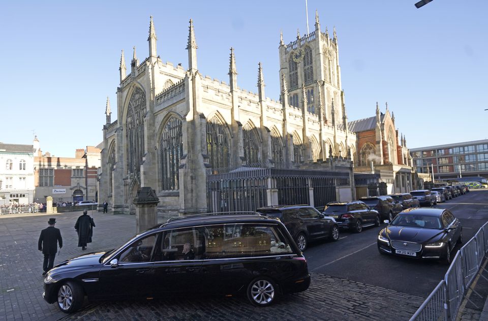 The coffin of Lord John Prescott arrives at Hull Minster (Danny Lawson/PA)