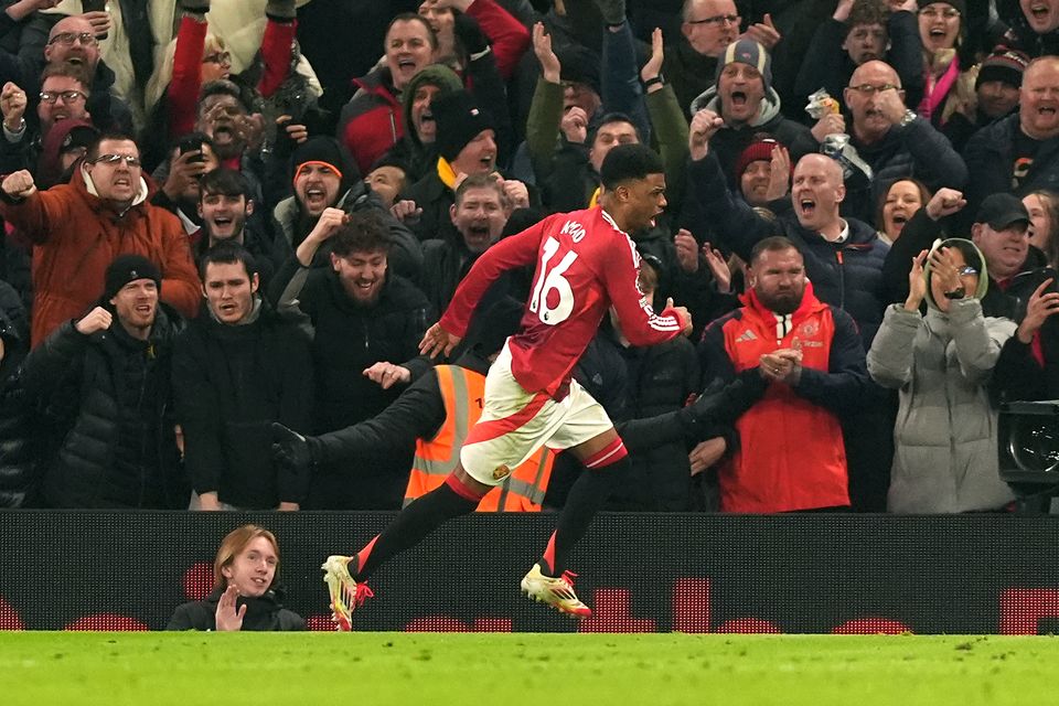 Amad Diallo celebrates after opening the scoring (Martin Rickett/PA)