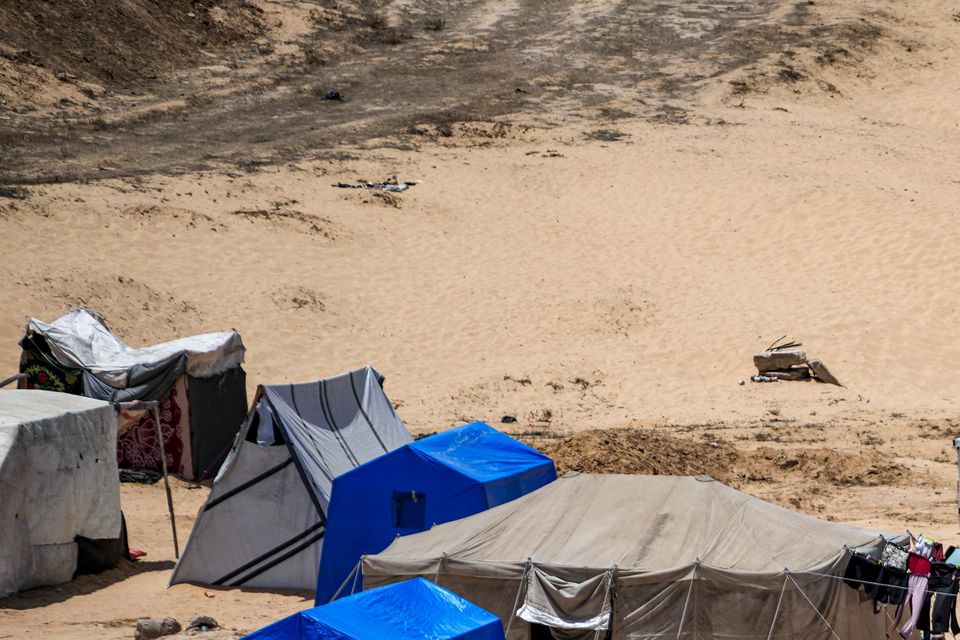 A makeshift tent camp in Khan Younis (Abdel Kareem Hana/AP)