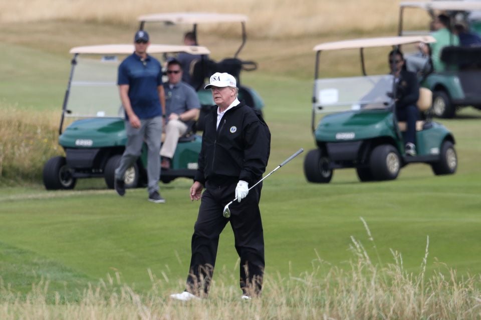 Donald Trump plays a round of golf on the Trump Turnberry resort in South Ayrshire (Jane Barlow/PA)