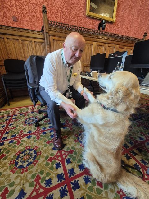 Steve Darling, the Liberal Democrat MP for Torbay, with his guide dog Jennie, aged four (Liberal Democrats/PA)