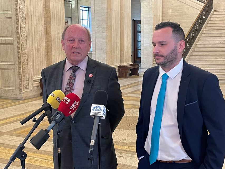 TUV leader Jim Allister (left) and Timothy Gaston in the Northern Ireland Assembly (David Young/PA)