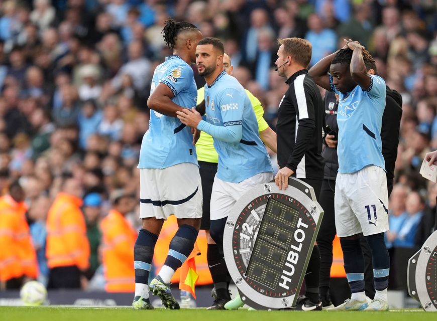 Manuel Akanji is replaced by Kyle Walker because of injury (Martin Rickett/PA)