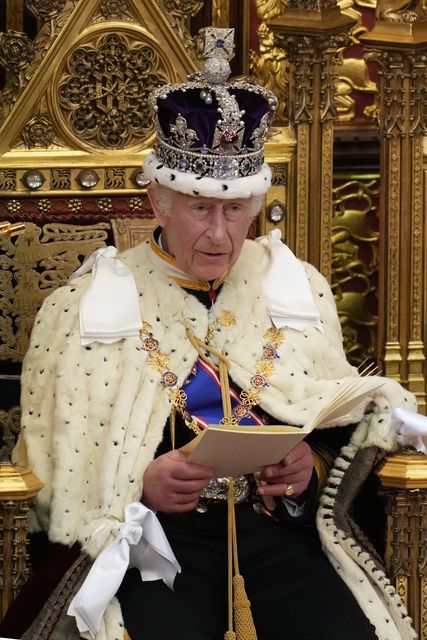 Charles looks up as he reads the King’s Speech, during the State Opening of Parliament (Kirsty Wigglesworth/PA)