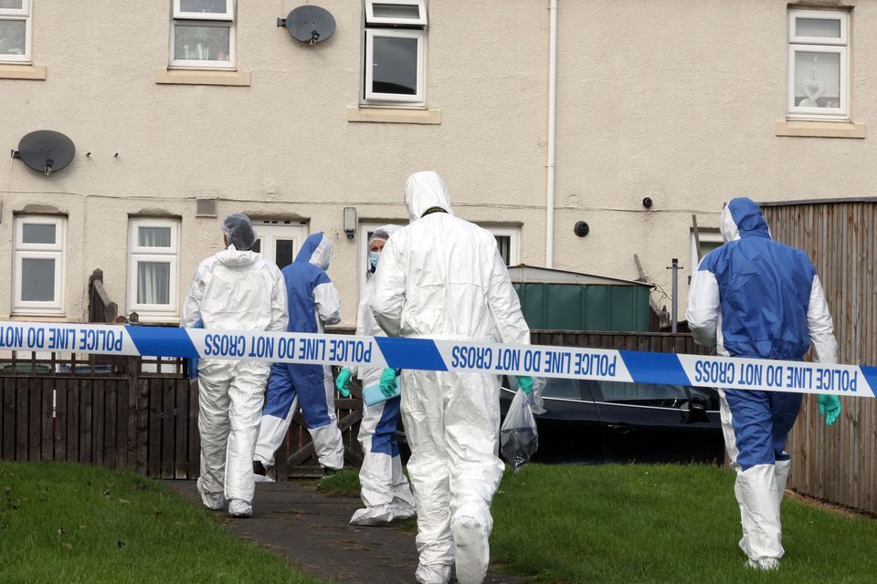 Forensic officers in Maple Terrace in Shiney Row (Owen Humphreys/PA)