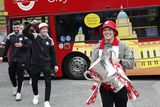 thumbnail: Cliftonville player Rory Hale arrives with the Irish Cup as Cliftonville players arriveed at the Devinish bar on an open top bus to meet supporters, Monday, May 6, 2024.  Picture by Peter Morrison