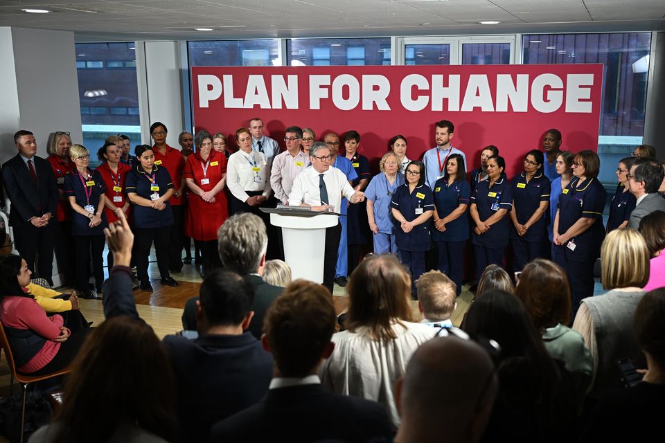 Prime Minister Sir Keir Starmer told the medics who gathered to hear him speak that ‘no institution’ is more important to the security of the country than the NHS (Leon Neal/PA)