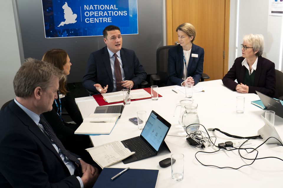 Health Secretary Wes Streeting, centre, met NHS chief executive Amanda Pritchard, second right, and other service leaders on Monday (Ben Whitley/PA)