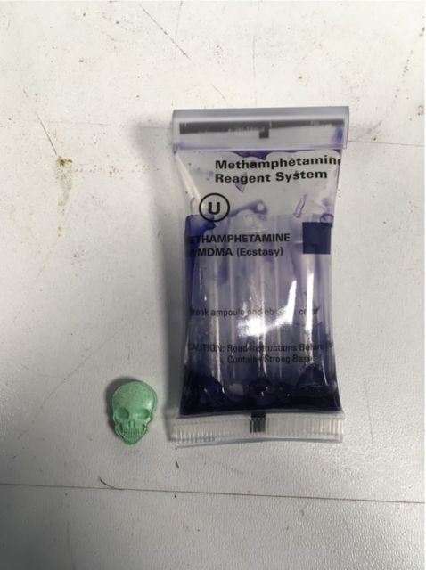 A package addressed to Marshall Scurfield was found to contain 29,000 green skull-shaped ecstasy tablets (National Crime Agency/PA)