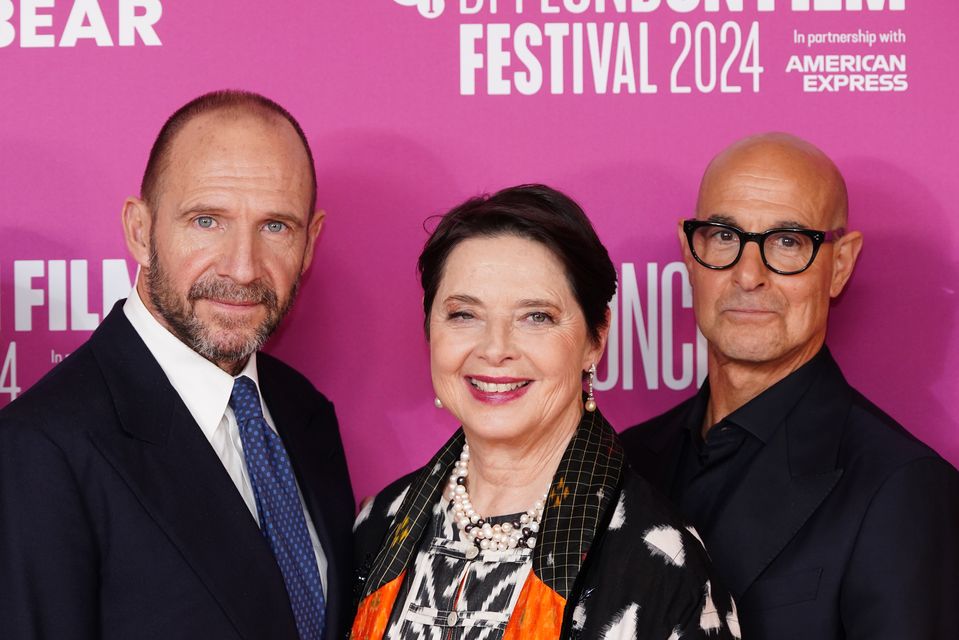 Ralph Fiennes, Isabella Rossellini and Stanley Tucci, who were in Conclave (Ian West/PA)