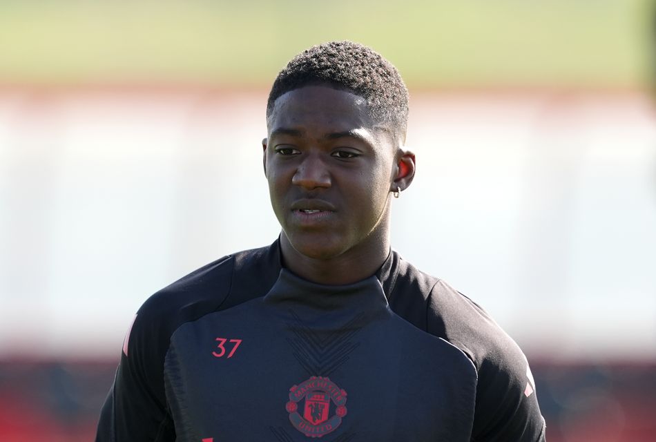 Manchester United’s Kobbie Mainoo during a training session at Trafford Training Centre (Martin Rickett/PA)