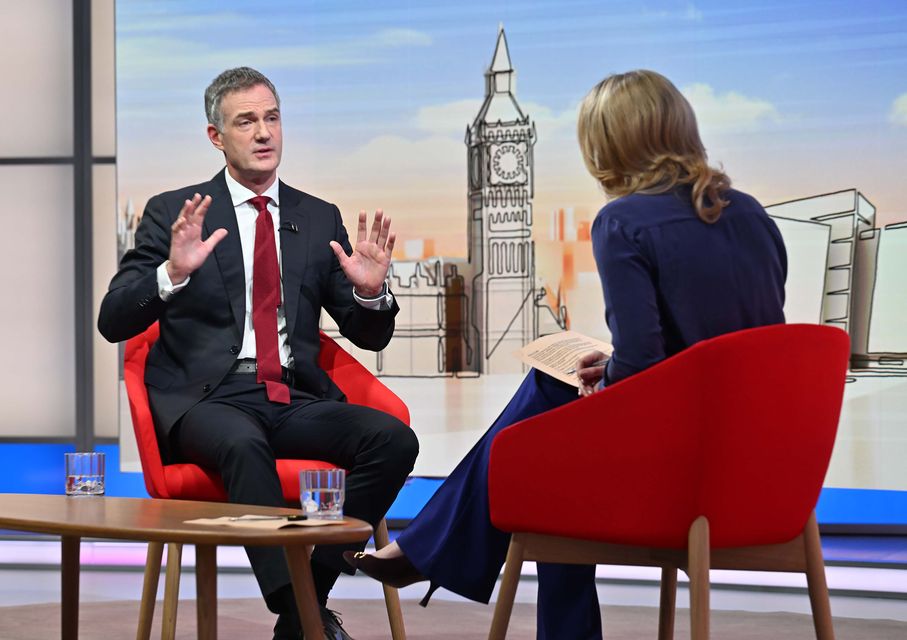 BBC handout photo of Peter Kyle, Secretary of State for Science, Innovation and Technology appearing on the BBC1 current affairs programme, Sunday with Laura Kuenssberg (Jeff Overs/BBC/PA)