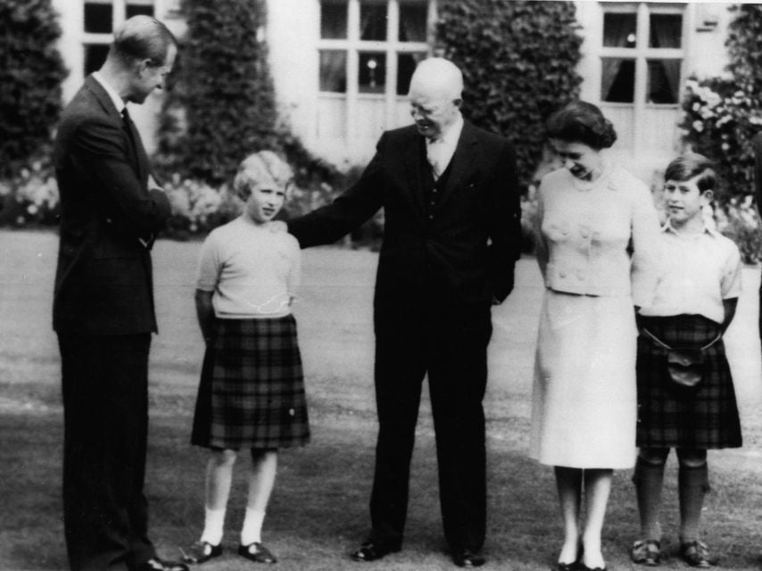 US President Dwight D Eisenhower with Queen Elizabeth II, Prince Philip, Prince of Wales, and Princess Anne, at Balmoral in 1959 (PA)