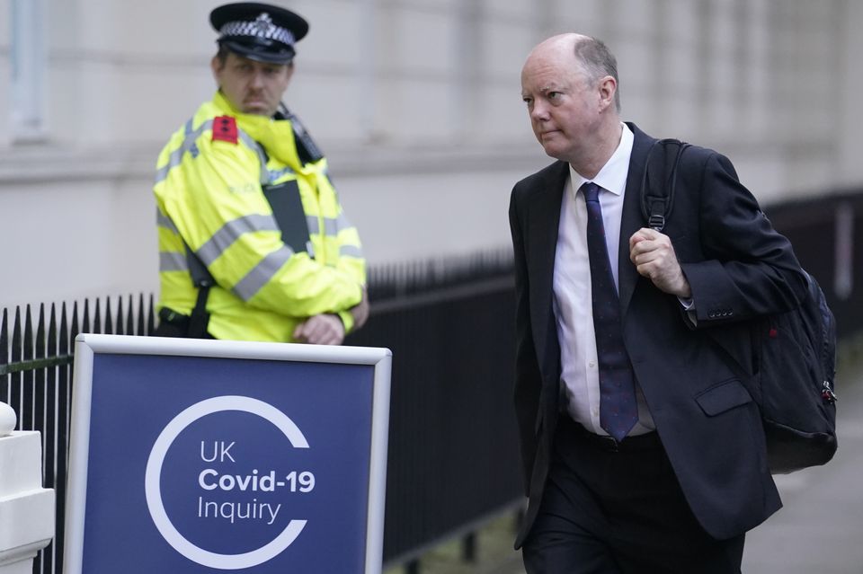 Professor Sir Chris Whitty will be questioned by the inquiry on Thursday (Andrew Matthews/PA)