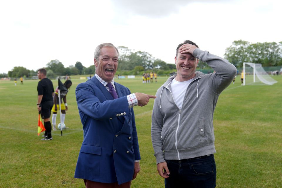 Reform UK leader Nigel Farage with Reform MP James McMurdock (Joe Giddens/PA)