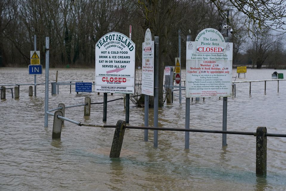 Rising floodwater in Yalding, Kent (Gareth Fuller/PA)