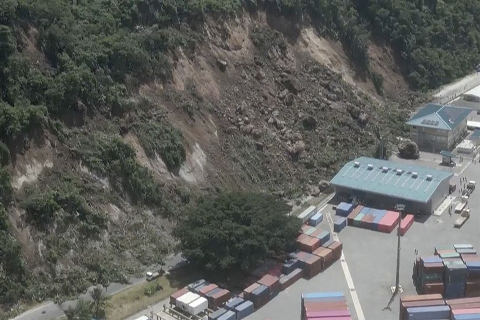 This image made from a video shows a landslide near an international shipping terminal in Port Vila, Vanuatu (Dan McGarry/AP)