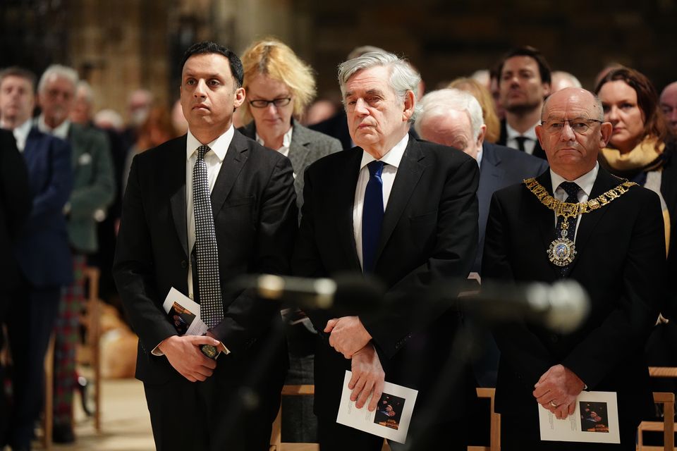 Scottish Labour leader Anas Sarwar and former prime minister Gordon Brown attend the public memorial service at St Giles Cathedral in Edinburgh (Jane Barlow/PA)