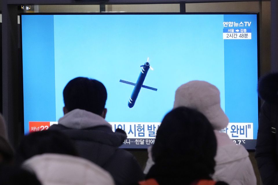 A TV screen shows an image of North Korea’s missile launch during a news program at Seoul Railway Station in Seoul, South Korea (AP/Ahn Young-joon)