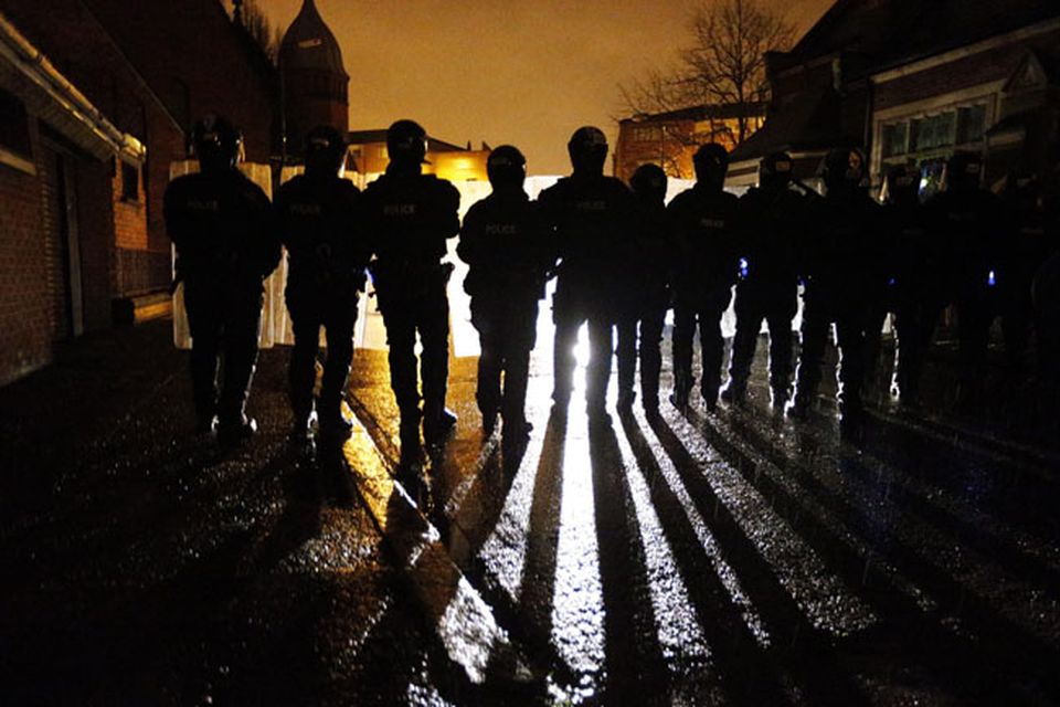 PSNI officers in Castlereagh Street of east Belfast