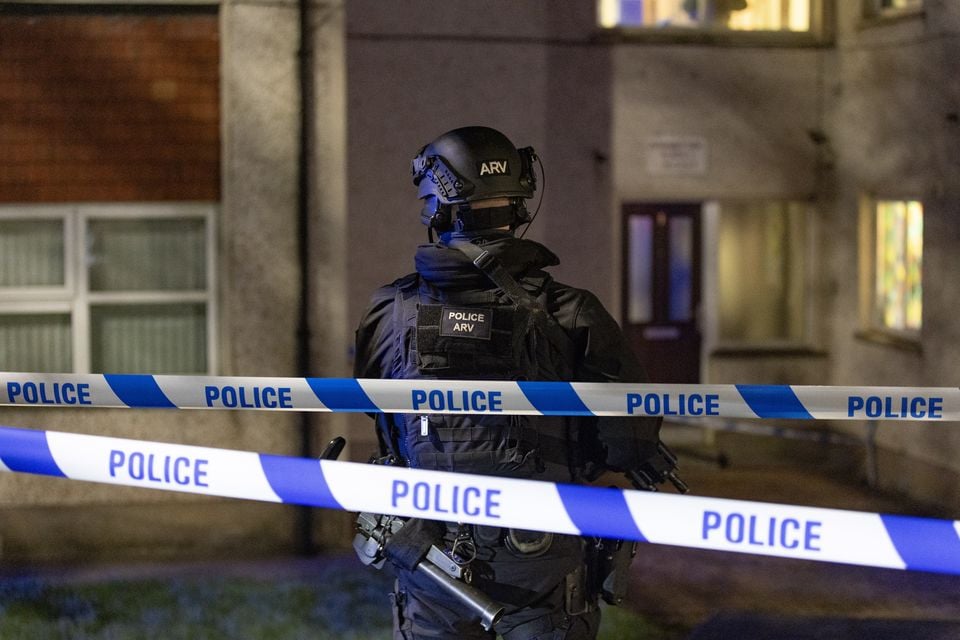 Armed response officers attend reports of a death in a property in the Corrainey Park area of Dungannon on February 28th 2025 (Photo by Kevin Scott)
