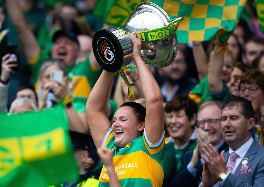 Leitrim's Michelle Guckian lifts the All-Ireland Intermediate Cup