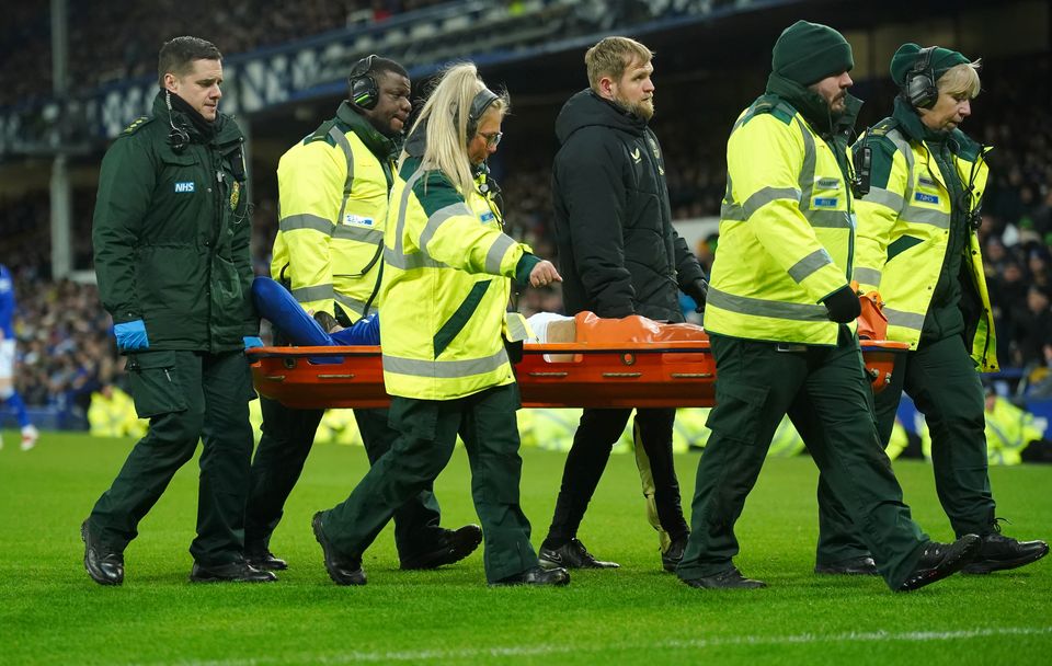 Everton’s Armando Broja left the game on a stretcher (Peter Byrne/PA)