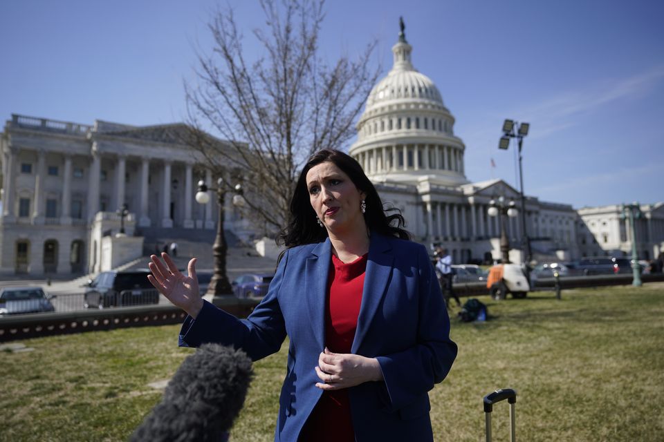 Emma Little-Pengelly speaks to the media outside the US Capitol in Washington DC on Wednesday (Niall Carson/PA)