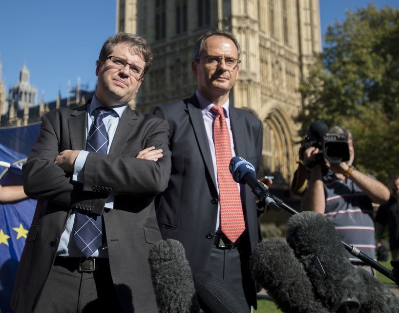 Bellingcat founder Eliot Higgins (left) and investigative journalist Christo Grozev speaking at an event in London (David Mirzoeff/PA)