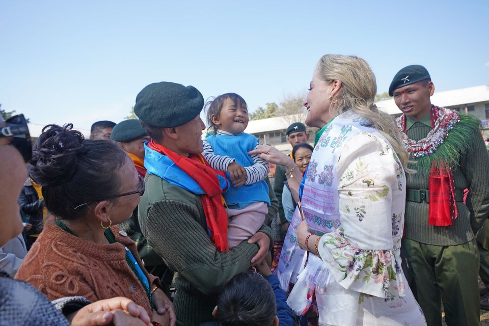 The Duchess of Edinburgh meets Gurkhas during the attestation parade (Yui Mok/PA)